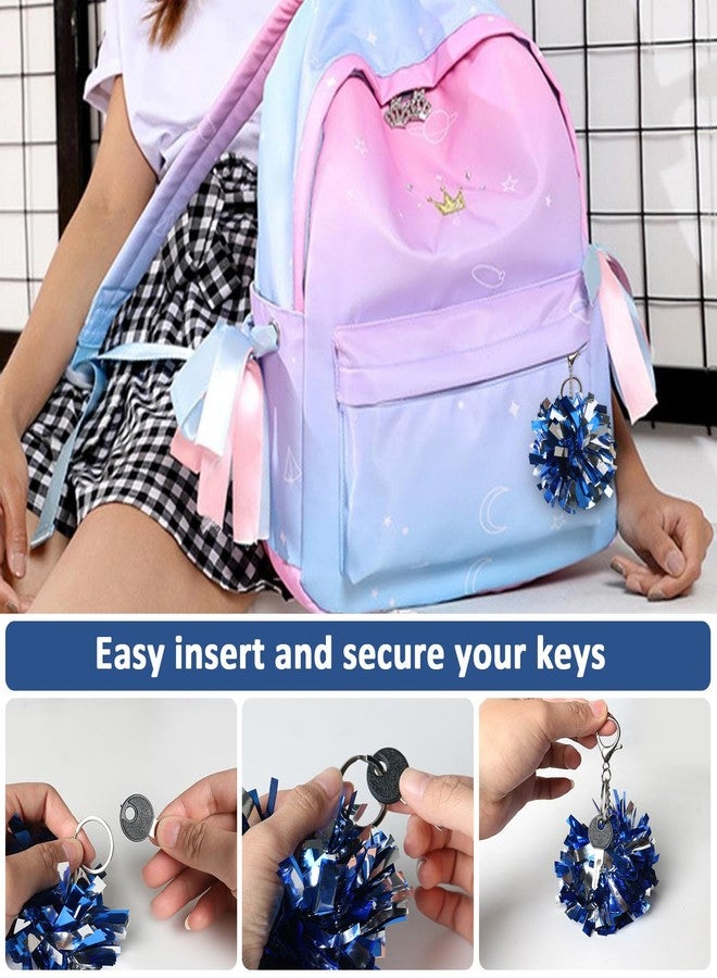REHALY 24Pcs Pom Pom Keychain Cheerleader Gifts Cheerleading Keyring Charm Foil with Keychain Hooks for Team Sports Women Accessories(Bule+Silver) - Image 4